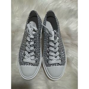 Stuart Weitzman woven metallic leather sneakers silver 38